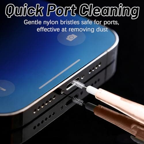 ACKKOR 5 Pcs Charging Port Cleaner, Bristles & Hook Double-Sided Mini Cleaning Kit Charging Port USB C Cleaning Kit for Most Mobile Phone Earbud Charger Speaker (Brown) — view 6