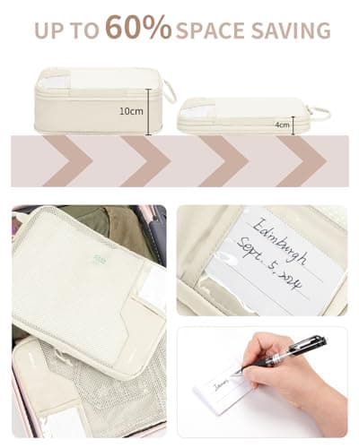 ECOHUB 4pcs Compression Packing Cubes, Suitcases Organiser Bag with Tag, Recycled Travel Bags Organiser for Backpack, Tear-resistant Packing Organiser for Carry On Luggage, Beige (Patent Pending) — view 2