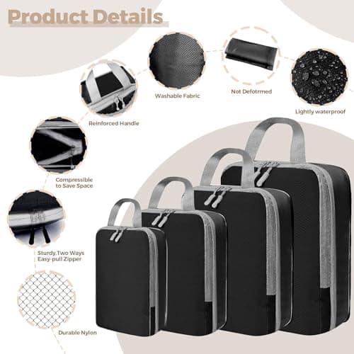 LANSKLBD 4/6/8 Set Packing Cubes for Suitcases Travel Luggage Packing Organizers,Travel Accessories Essentials Luggage Organizer with Shoe/Tioletry/Laundry Bag (Black, 4 set) — view 5