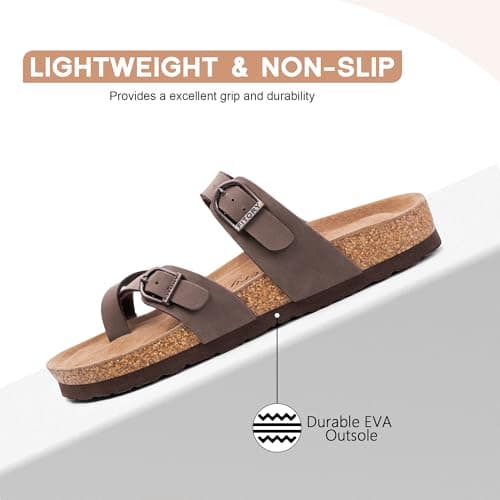 FITORY Women's Leather Sandals Comfort Cork Footbed Brownish Yellow Size 7 — view 5