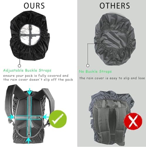 GUKOY Waterproof Rain Cover with Reflective Strap for Backpack, 2 Adjustable Anti Slip Cross Buckle Strap, Rainproof Snowproof Dustproof Anti-Frost Covers, Black S (for 18-25L backpack) — view 3