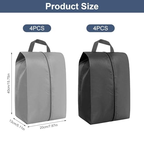 Shoe Bags 8 Pack Travel Shoe Bag Waterproof Shoe Storage Bags Travel Shoe Bags Organizer for Travel Storage and Home Use (Black, Gray) — view 2