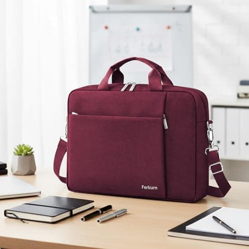 Ferkurn Laptop Bag Case for Women Men, Messenger Briefcase Computer Bag with Shoulder Compatible with Macbook Pro/Air, XPS Latitude, HP Pavilion, ASUS, Acer, Samsung, Red, 15 15.6 16 Inch — view 2