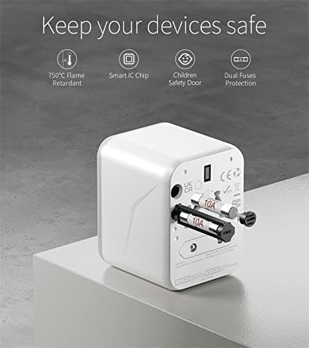 2 Pack Universal Travel Adapter, Travel Plug Adapter Worldwide with 2 USB and 1 AC Socket, FSTravelP International Travel Adapter for EU, USA, UK, Australia, Universal Plug Adaptor for Multi Countries — view 4