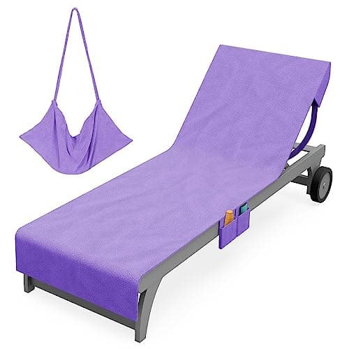 Vinsani Sun Lounger Beach Towel with Pockets, Soft & Quick Dry, Purple