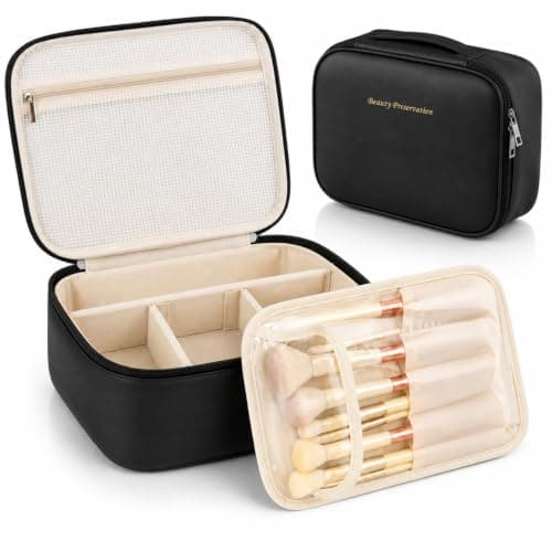 Travel Makeup Bag, Cosmetic Organiser Adjustable Dividers, Brush Board