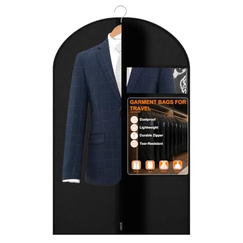1 Pack Garment Bags for Travel & Hanging Clothes, 45" Suit Bag, Black