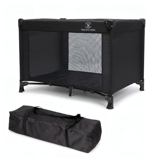 REQUISITE NEEDS Travel Cot, Lightweight, From Birth to 15kg, Easy Fold & Compact, Padded Mattress, Travel Bag - Black — view 4