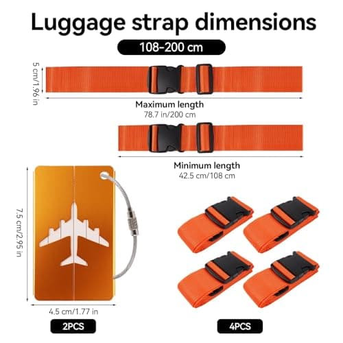 Suitcase Straps 4 Pack with 2 Luggage Tags, Adjustable Luggages Strap Set — view 2