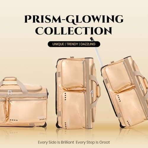 Fanwoli 28" Competition Bag with Garment Rack | Prism-Glowing Collection | Waterproof Iridescent Fabric | Ideal Dance Duffle Bag for Dancer Cheerleader | Limited Edition Rose Gold — view 2