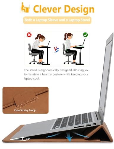HYZUO 15 Inch Laptop Case Bag Sleeve with Stand for MacBook, Brown — view 2