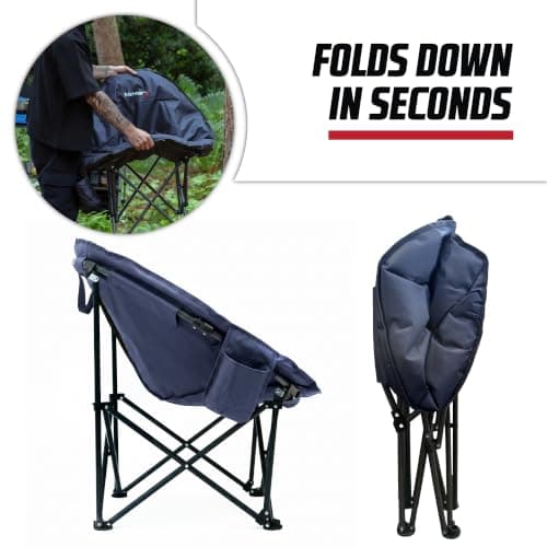 MoverX Lightweight Moon Camping Chair, Padded Armchair, Folding Chair for Adults, Foldable Garden Outdoor Picnic Festival Camp Chair, Comfy with Pocket, Steel Frame, Blue — view 4