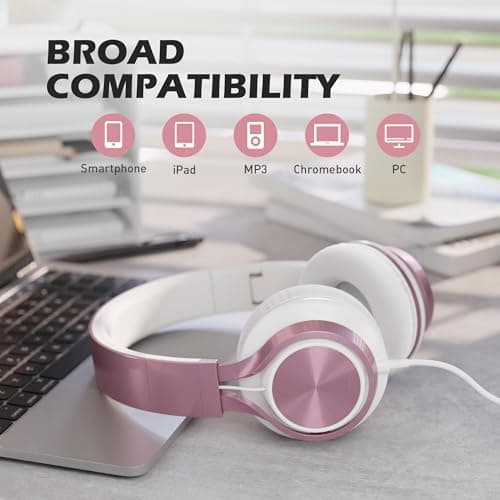 Ailihen C8 Wired Headphones with Microphone and Volume Control, Rose Gold — view 5