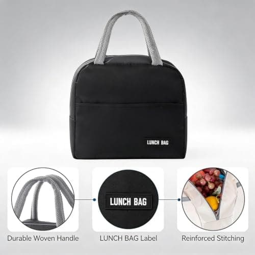 STELFORGE Insulated Lunch Bag for Men Women Kids Cool Bag- Reusable Thermal Food Bag with Leak-Proof Liner, Cooler Tote for Work, School, Picnic & Travel (Black) — view 3