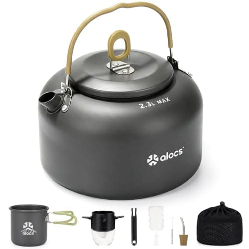 Alocs 2.3L Large Camping Kettle for Gas Stove, Hard-Anodised Aluminium