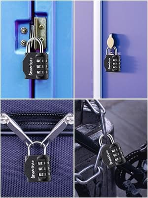 SharkByte Small Luggage Locks 3 Pack - 3 Digit Combination Padlocks, Weatherproof Outdoor Security Lock for Suitcases, Travel Bags, Gym Lockers, Bikes, & Storage Coded Lock — view 2