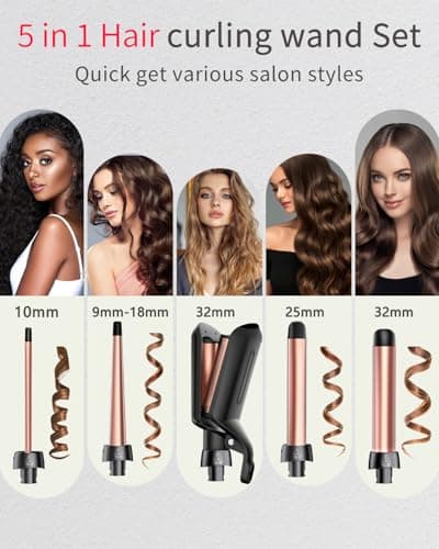 5 in 1 Curling Iron, Curling Wand Set with Hair Crimper Waver and 4 Interchangeable Ceramic Barrels (0.35"-1.25''), Fast Heating Dual Voltage Hair Curler Gifts for Women All Hair Types and Travel Use — view 5