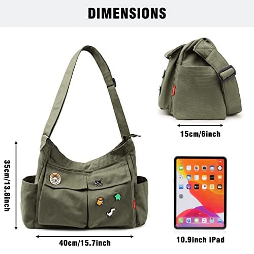Captain Blues Large Capacity Canvas Messenger Shoulder Bags for Women, Soft and Solid Denim Leisure Travel Bag with Multiple Pockets and Adjustable Straps - Perfect Denim Crossbody Bags (Green) — view 4