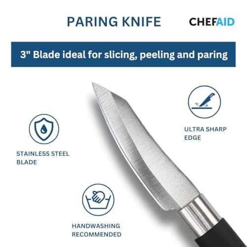 Chef Aid Stainless Steel Paring Knife, 3 Inch – Soft Grip Handle for Precision Cutting, Ideal for Peeling and Detailed Food Prep — view 2