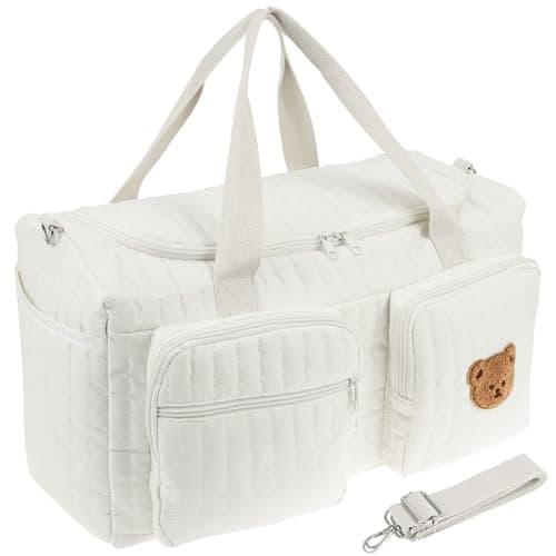 GWCYMYD Large Baby Hospital Bag, Baby Changing Bag, Soft Maternity Bags with Cotton Padding & Multiple Pockets Essential Nappy Bags for Mum, Lightweight Travel Overnight Holdall Shoulder Strap(White)