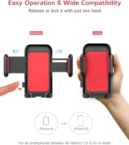 CD Slot Phone Holder Mount, CD phone holder for Car, One Touch 360° Rotation for Adjustable Support Feet Compatible iPhone 15 14 13 12 11/Pro Max/XS/XR/X/8/7, Samsung 20 10 9, Sony, Huawei, Etc - Red — view 3