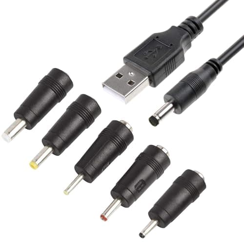 USB to DC Power Cable 5V Charging Cord with 6 Interchangeable Tips Plug