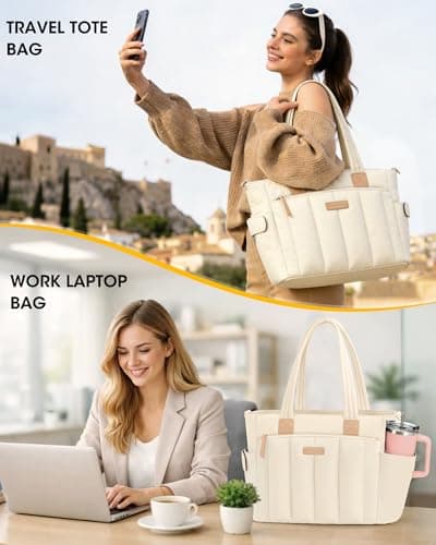 RAINSMORE Laptop Tote Bag for Women, Large Puffer Quilted Work Handbags — view 2
