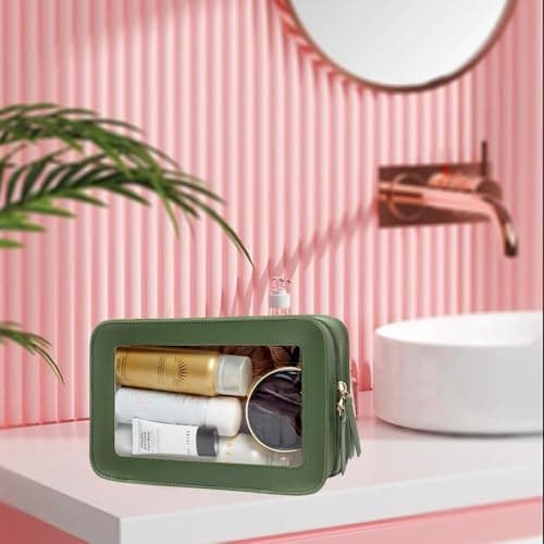Clear Makeup Bag Small, TSA Approved Portable Toiletry Bag with Zipper Cosmetic Travel Bag Makeup Organizer Case Mini Makeup Pouch for Purse Car Organizer Bag for Women Men, Green, Clear Tsa Makeup — view 4