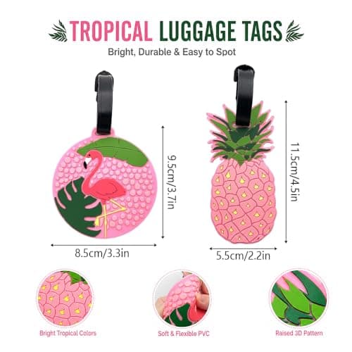 Pineapple Flamingo Luggage Tags 2 Pack Silicone Suitcase Tags with Name ID Card Travel Bag Tags for Kids Women Carry On Backpack School Bag Holiday Cruise Gift — view 2