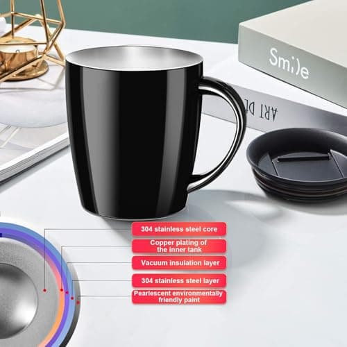 PARACITY Insulated Coffee Mug Stainless Steel Coffee Mug with Lid Handle Double Wall Vacuum Travel Mug Camping Tumbler Cup Men Women 12 oz — view 2