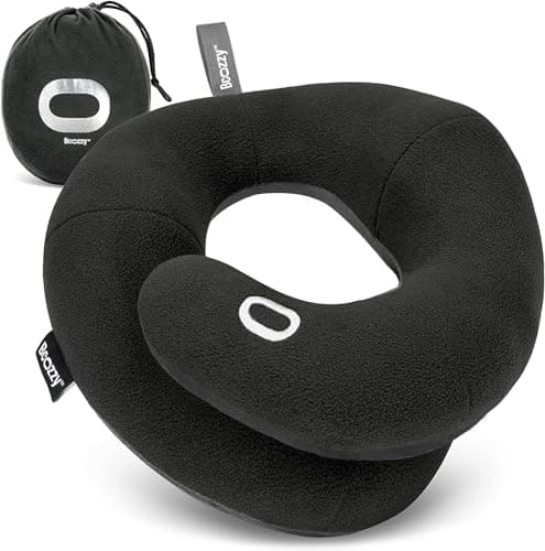 BCOZZY Travel Neck Pillow for Airplane, Head & Chin Support, Large Black