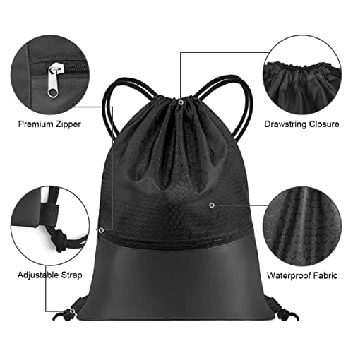 flintronic Drawstring Gym Bags, Waterproof Swimming Bag Sport Gym Sack, Large PE Bag Swim String Backpack with Zipper for School Sports Beach Holiday Travel - Kids & Adults — view 3