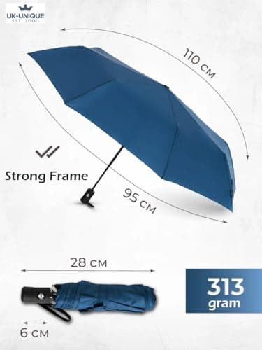 UK-UNIQUE Windproof Travel Umbrella - Compact, Light, Automatic, Strong and Portable - Wind Resistant, Small Folding Backpack Umbrella for Rain - Men and Women (Ocean Blue) — view 2