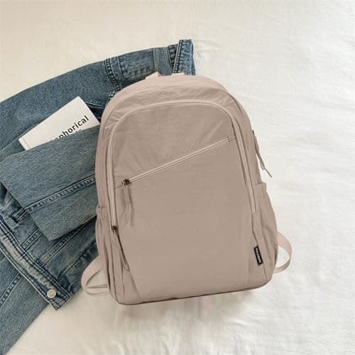 SCCGKP School Backpack Causal Travel School Bags Lightweight Rucksack Bag Water Resistant Students Bookbag for Women Teenage Girls Boys College Work Daypack (Khaki) — view 4
