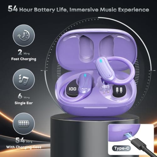 Wireless Earbuds, Bluetooth 5.4 Headphones, True Wireless Stereo Sound Earphones with Noise Cancelling Mic, Fast Charging, IPX7 Waterproof, Comfort Fit Ear Buds for Sports/Workouts (light purple) — view 3