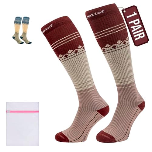 360 RELIEF Compression Socks for Women & Men - 15-20 mmHg Travel Flight Socks – Graduated Support - Ideal for Running, Cycling & during Maternity - S/M, Brown with Laundry Bag