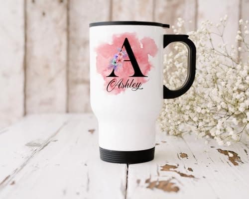 EKAM Personalised Travel Mug - Customise Stylish Initial with Name, 14oz Stainless Steel Insulated Travel Tea/Coffee Mug, Customised Gift for Valentine’s Day, Birthday, Christmas Day for Mom, Dad, Kid — view 3