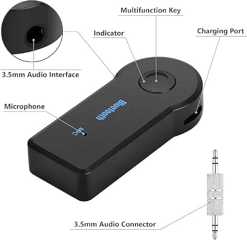 Wireless Bluetooth 3.5mm AUX Adapter, Noise Cancelling,Portable Audio WirelessTransmitter PC home Stereo, Car Receiver With Microphone, Hands-free Calls, Plug and Play — view 5