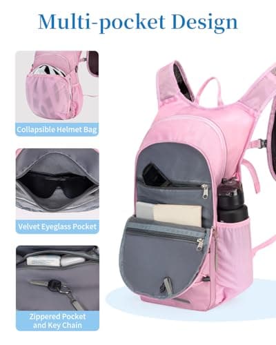 Hydration Backpack with 2L Water Bladder, Water Backpack for Hiking, Pink — view 5