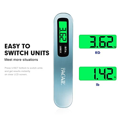 BAGAIL Digital Luggage Scale, Hanging Baggage Scale with Backlit LCD Display, Travel Weight Scale, Portable Suitcase Weighing Scale with Hook, 110lb/50kg Capacity, Battery Included - Blue — view 3
