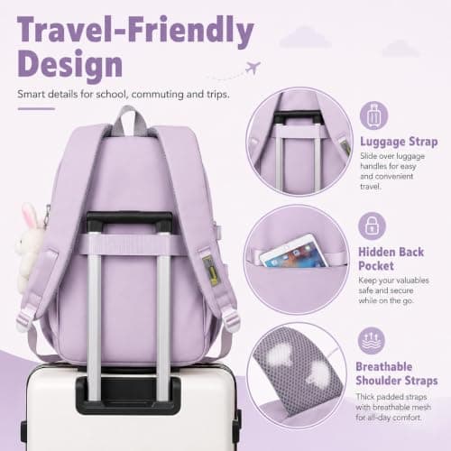 JANSBEN School Bags for Girls Water-Resistant Polyester Kids Backpack with Anti-Theft Pocket and Kawaii Pendant for Secondary School Commute Fits 15.6 Inch Laptop — view 5