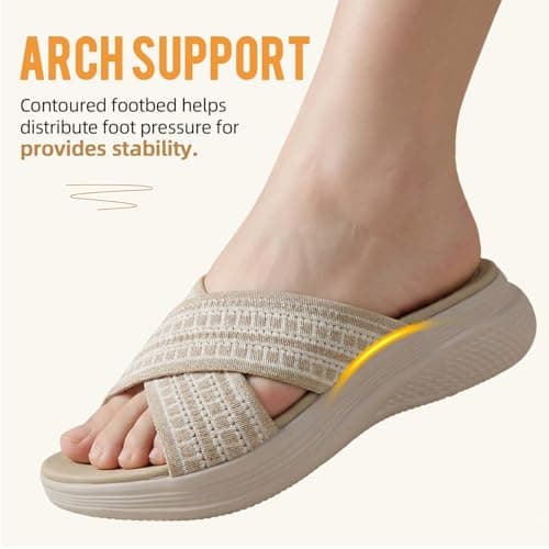 ZDQ Sandals for Women with Arch Support Lightweight Breathable Summer Slides Casual Cushion Walking Sandals for Daily Wear Beige 4.5 — view 3