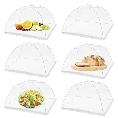 Mesh Food Covers Pop Up, Reusable 12 Inch Collapsible Food Nets Covers for Outdoor BBQs and Garden Parties, Keep Flies, Bugs & Mosquitoes Away While Maintaining Freshnes (6 Pack)