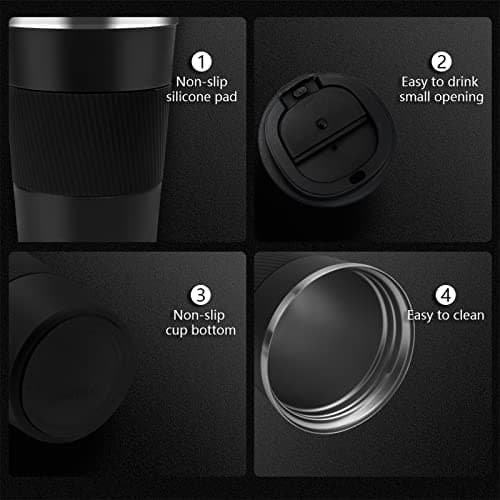 Tlater Coffee to go Mug, 380 ml, with Leak-Proof lid, Double-Walled, Stainless Steel, for Coffee and Tea (Black) — view 2