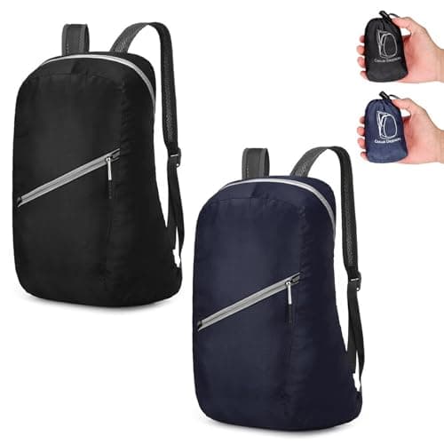 Risipu 2 Pack Foldable Backpack Mens Women, Lightweight Packable Rucksack, 20L Water Resistant Daypack for Outdoor Sport Trip, Hiking, Commuting (2, Black, Dark Blue)
