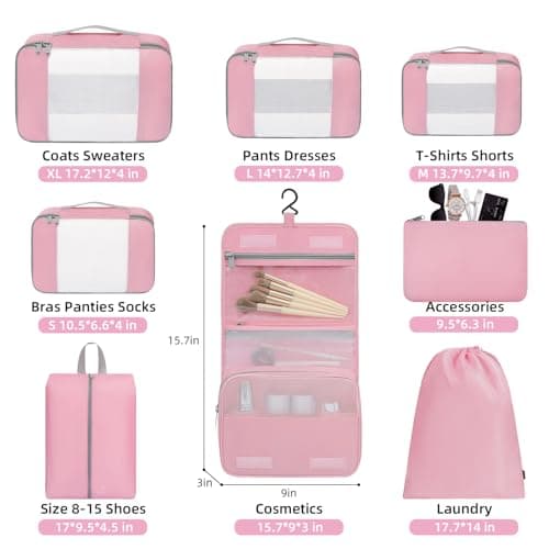 BAGAIL 8 Set Packing Cubes Various Sizes Packing Organizer for Travel Accessories Luggage Carry On Suitcase - Matcha Green — view 2
