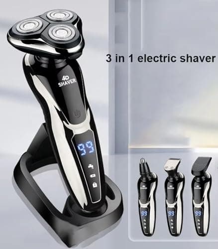 2025 Premium 3-in-1 Electric Shaver for Men | Triple Blade Waterproof Hair Trimmer & Clipper | USB Rechargeable, Wet & Dry Grooming Kit — view 2