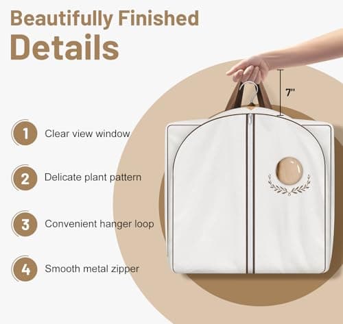MISSLO 40" Cotton Suit Carriers for Women Breathable Suit Bag Cover with Handles Travel Garment Bag for Jacket, Coat, Dress, Clothes, Beige — view 6