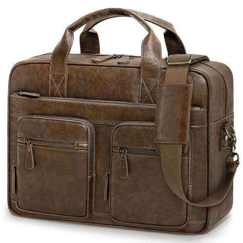 RAINSMORE Messenger Bags for Men Vintage Briefcase PU Leather Laptop Bag 15.6 Inch Satchel Bag for Work Business Office College Trip School Black/Brown/Dark Brown Brown
