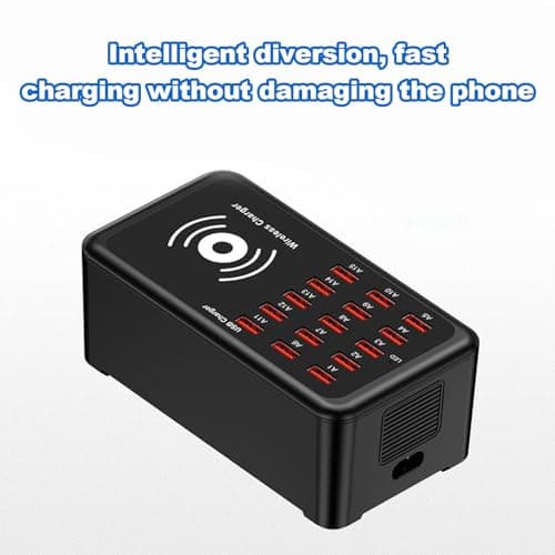 Multiport USB Charging Station – 15-Port Smart Charger Hub, 100W Supply | Wireless Dock for Phone, Laptop, Tablet, Earbuds, Home Office Desk, Compact Device Organizer, Portable Tech Accessory — view 4